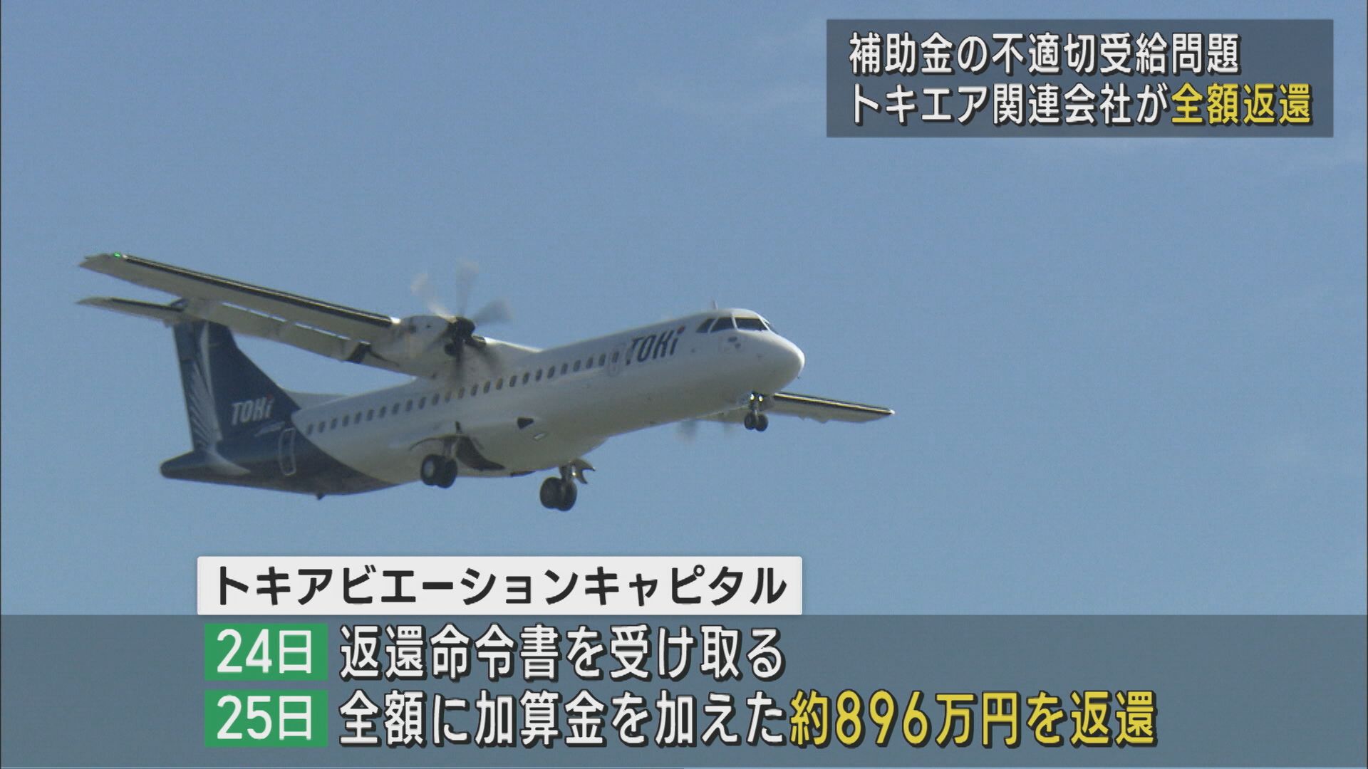 補助金の不適切受給問題：トキエア関連会社が佐渡市へ全額返還【新潟】